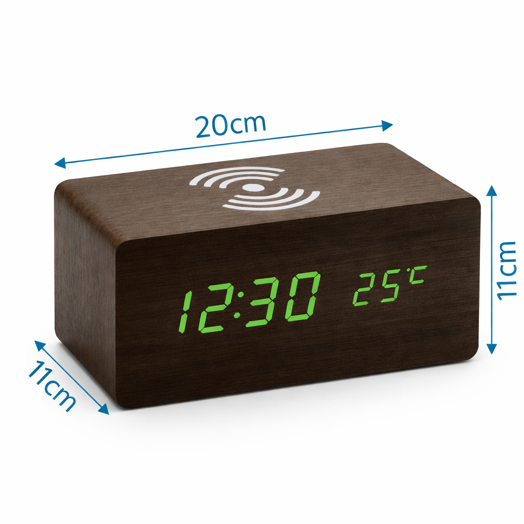 Wood Sync – Sveglia in legno con ricarica wireless Qi
